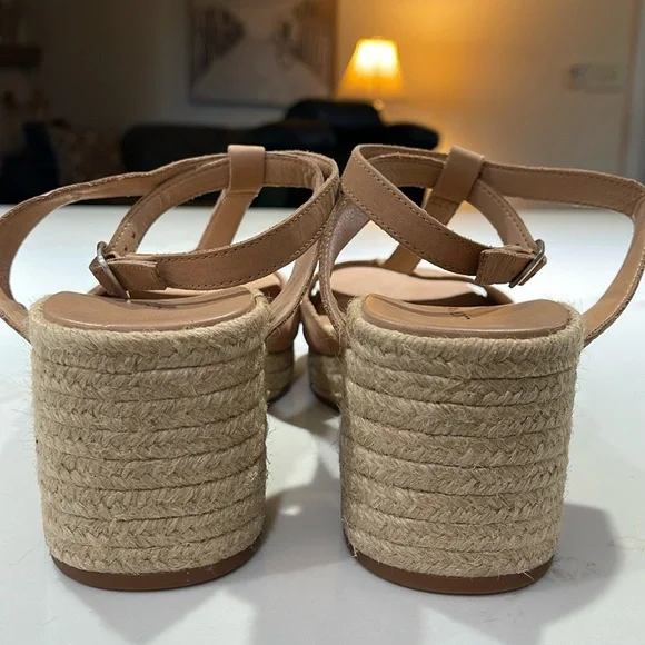 🥳🥳LUCKY BRAND Valki Espadrilles Platform Wedge Sandals, Size 9 1/2  Tan - Picture 3 of 9